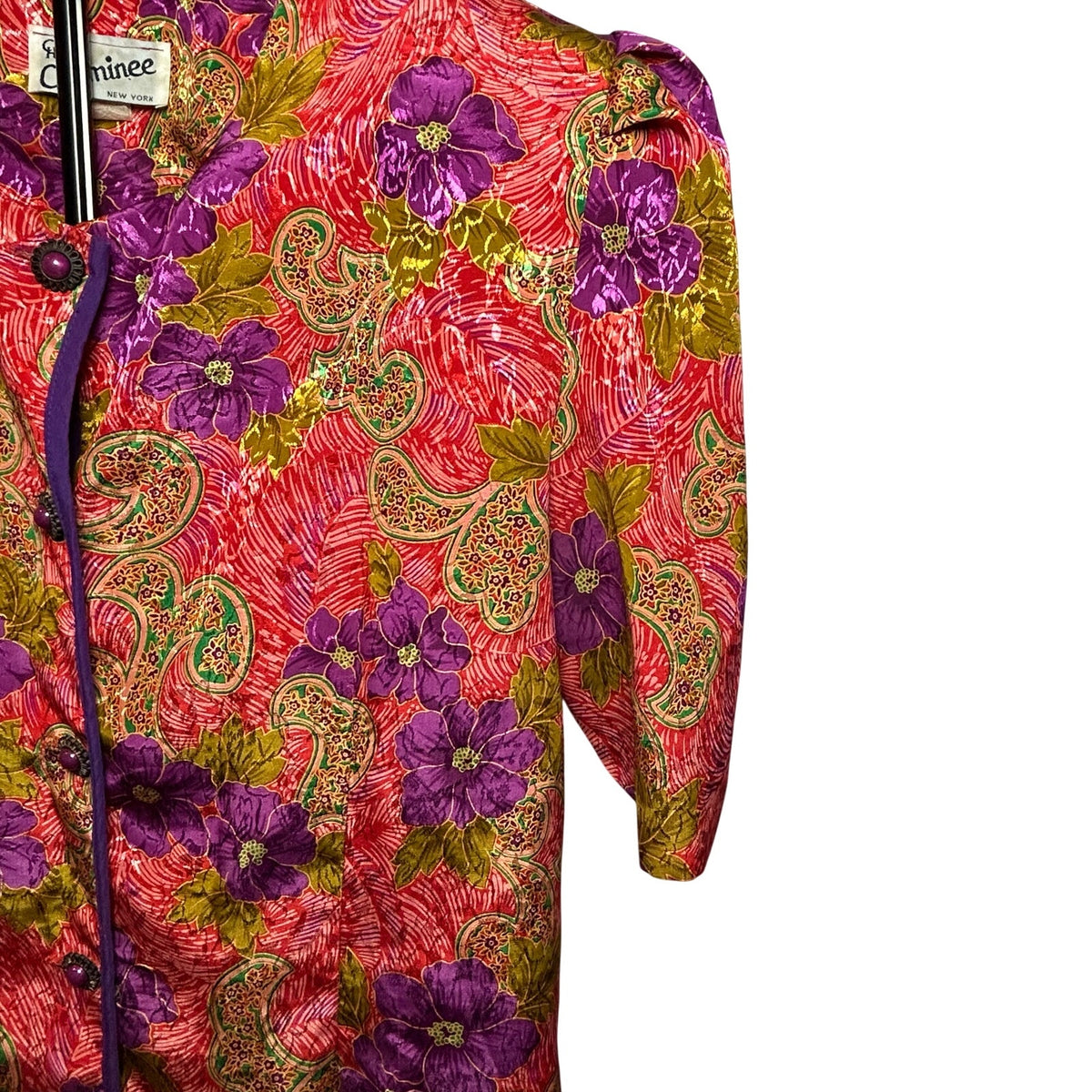 VTG CH Cheminee Tunic Top Purple Red Floral Size 16 80s Maximalist Glam Boho