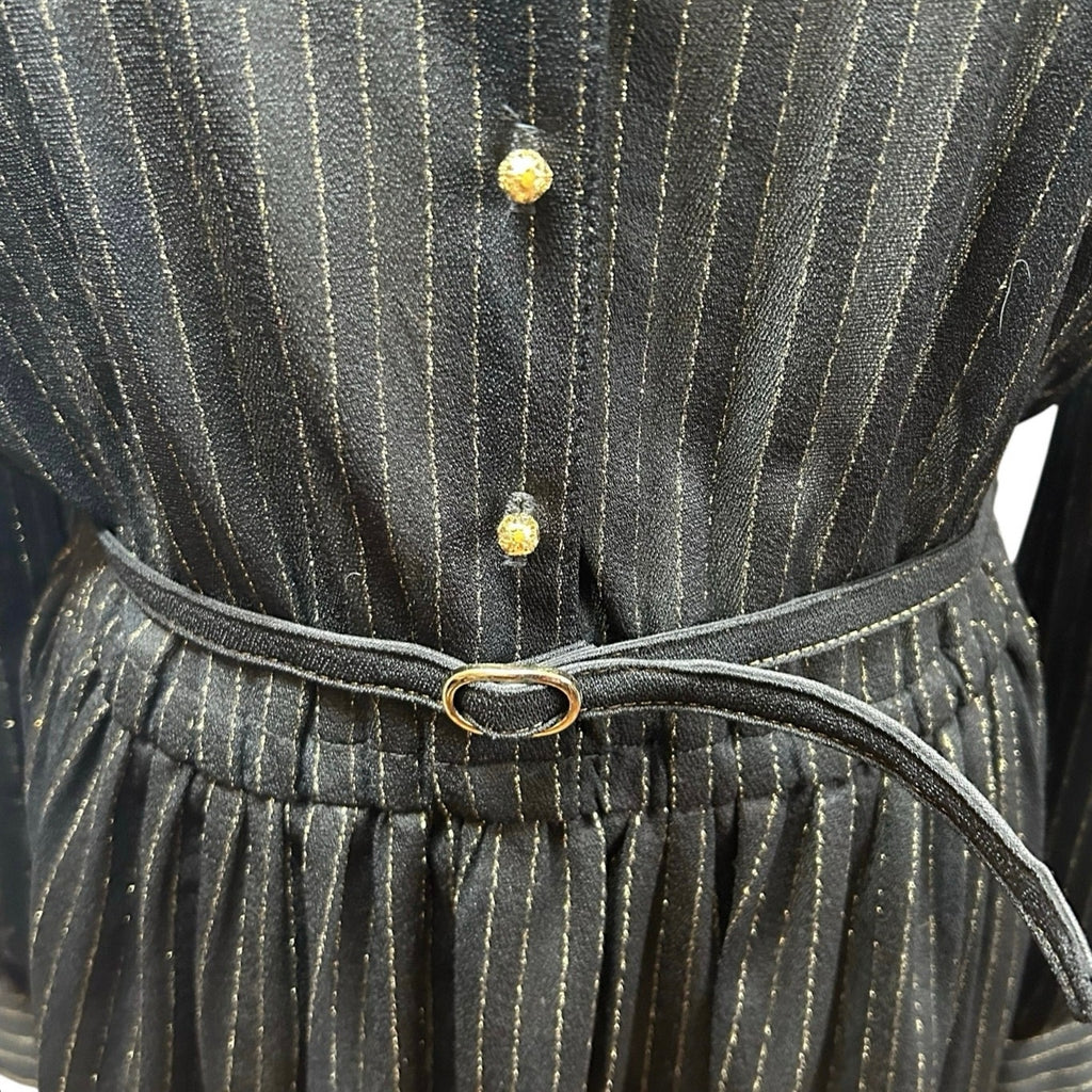VTG 70s Butte Knit Sheer Pinstripe Pleated Midi Dress Whimsigoth Poetcore Preppy