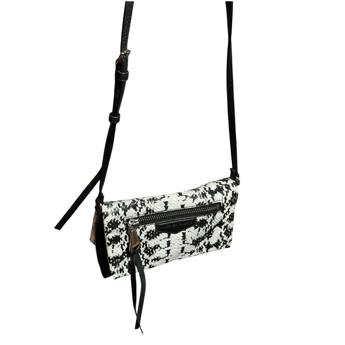 Aimee Kestenberg Bali Convertible Leather Crossbody Bag Snake Print Black White