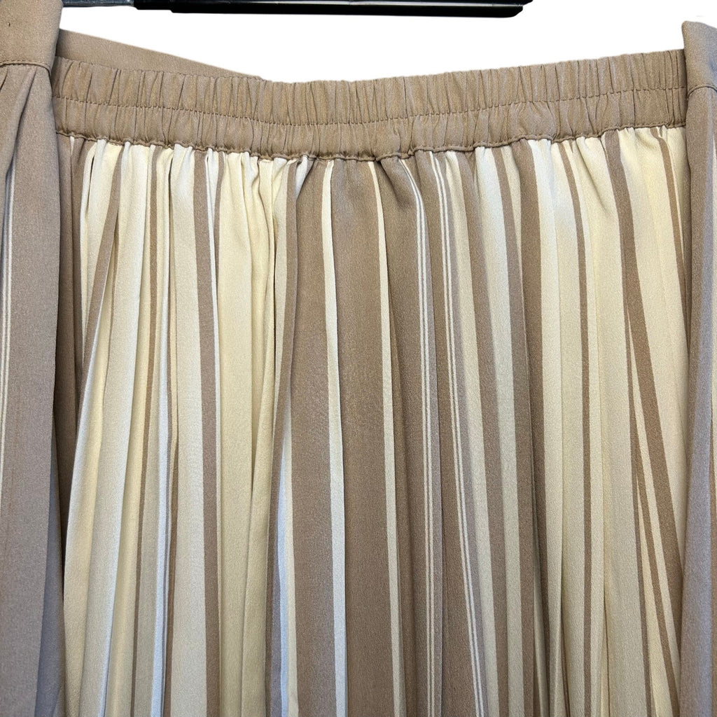 VTG 80s Anthony Rogers Tan Cream Pleated 22W 2X Plus Size Midi Skirt Retro