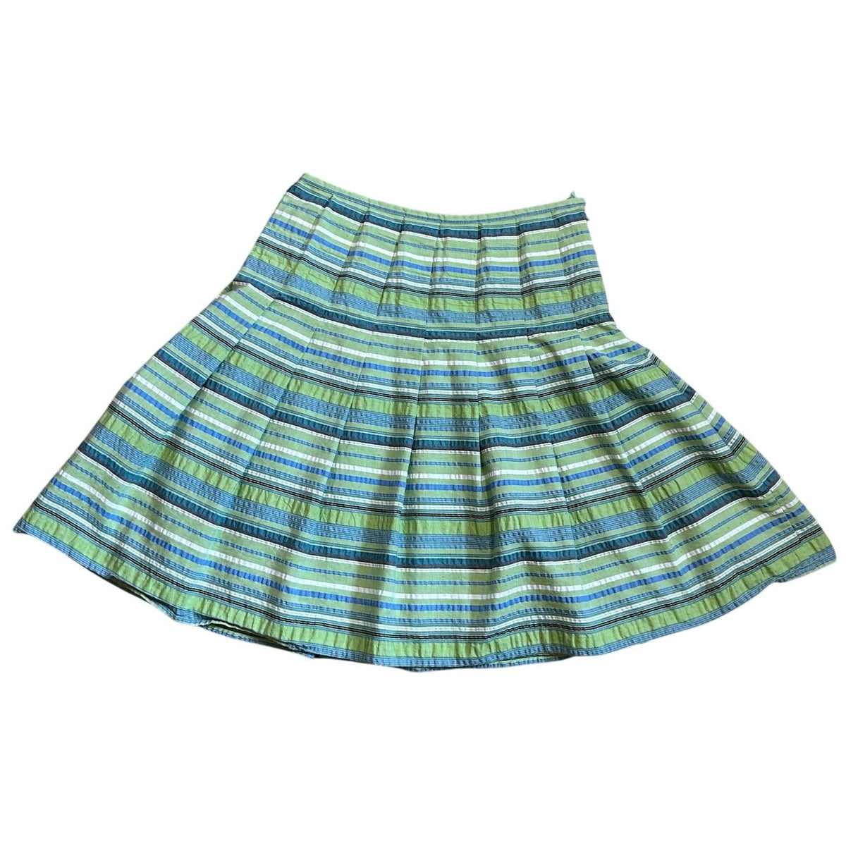 VTG 90s Green Seersucker Cotton Blend Lined Midi Skirt 8 Preppy Retro Cottage