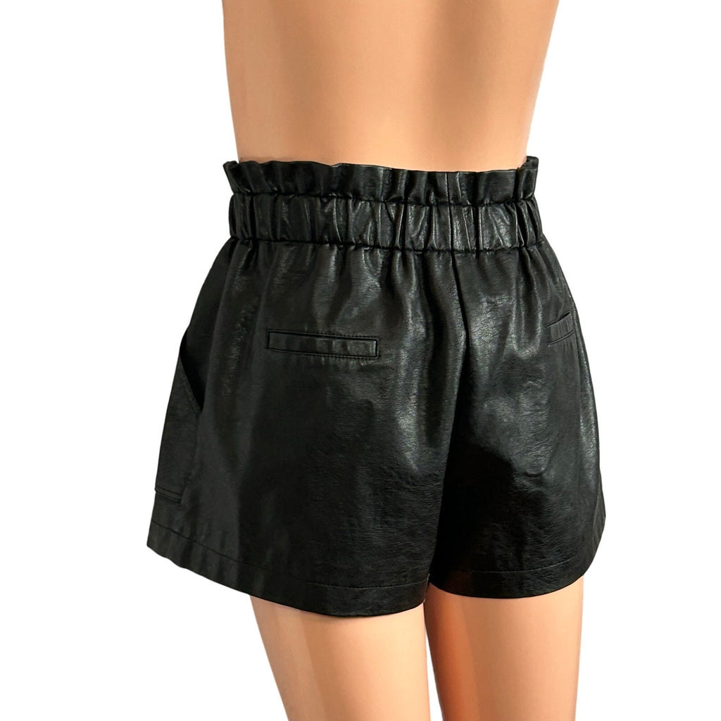 Black Vegan Leather Lined Pocketed Shorts XS Biker Goth Grunge Chic Streetwear
