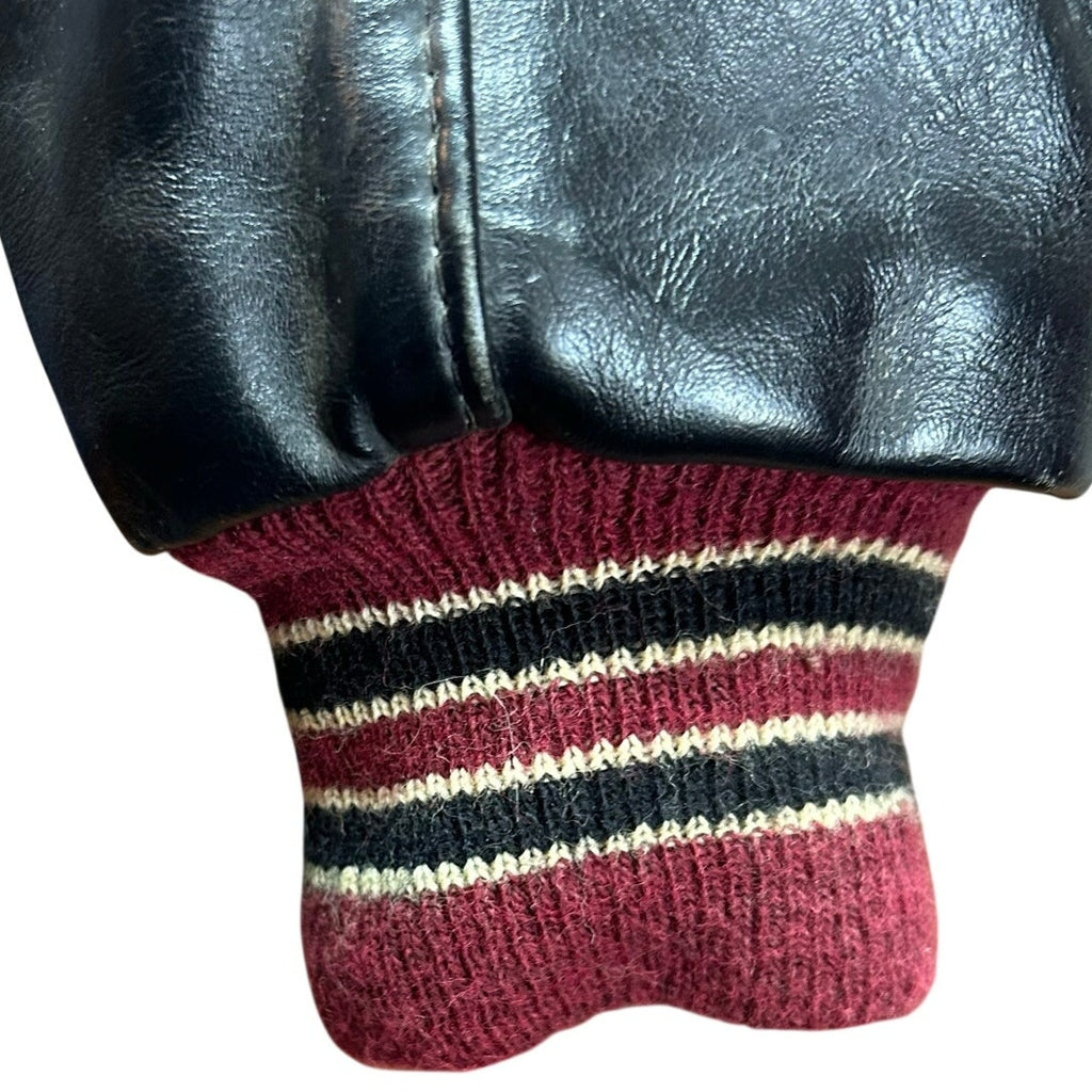 VTG 80s DeLong Archival Varsity Letter Jacket Maroon Black Leather 42 Grunge