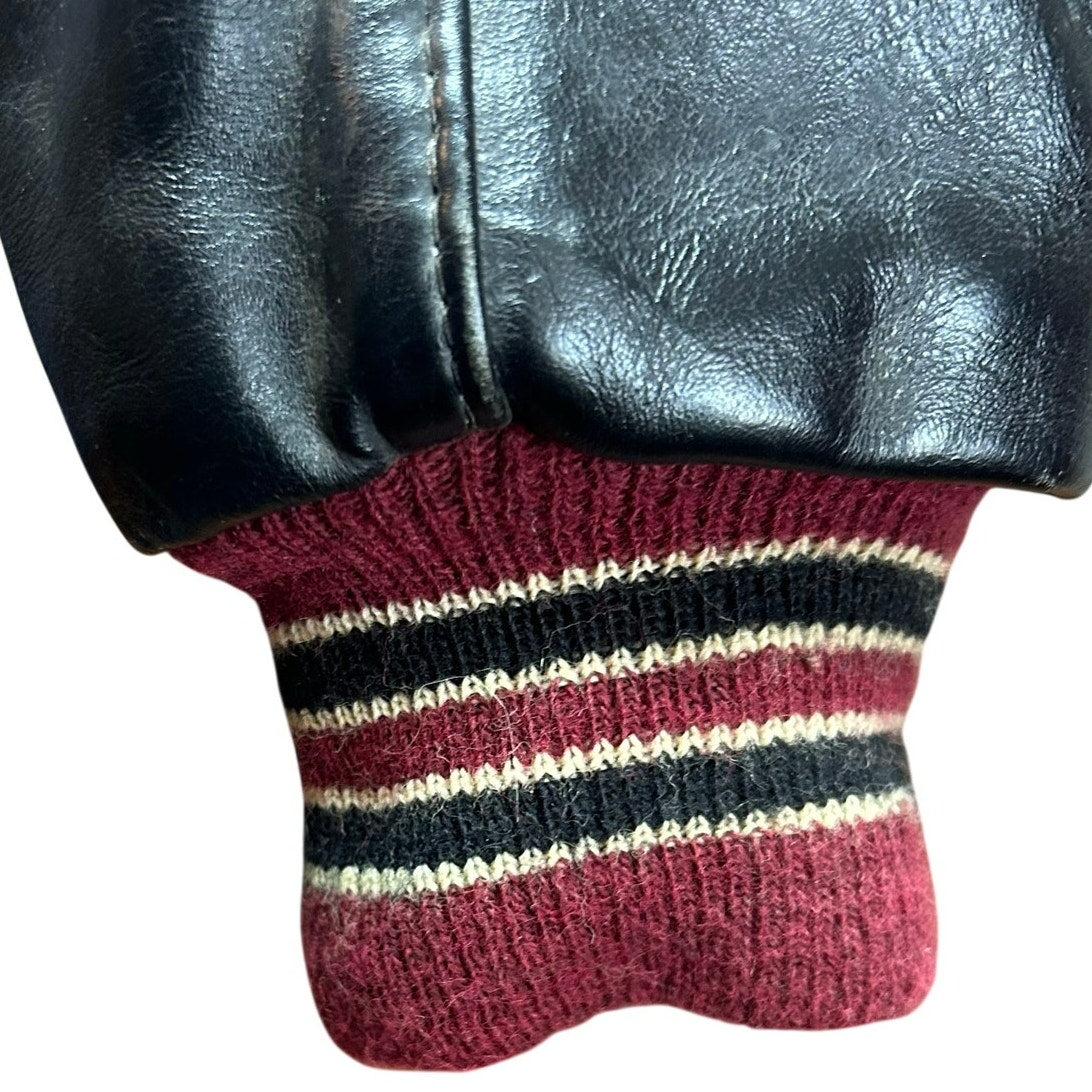 VTG 80s DeLong Archival Varsity Letter Jacket Maroon Black Leather 42 Grunge