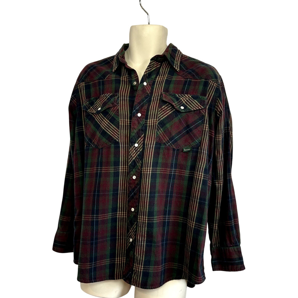 Berne L Multicolor Plaid Flannel Pearl Snap Work Shirt Utility Pen Pocket Gorp