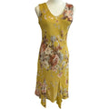 Lily Petite Small Floral Handkerchief Hem 90s Y2K Yellow Rayon Midi Dress P/S
