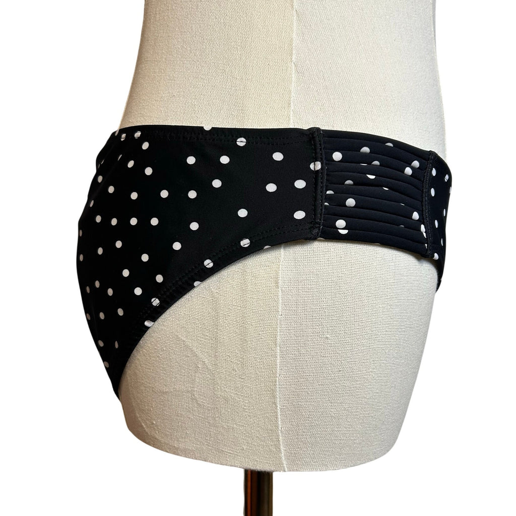 Black White Strappy Side Bikini Bottom Swim Medium Coquette Minimalist Y2K
