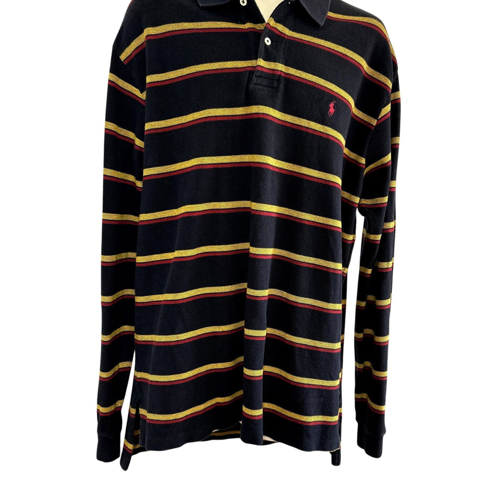 VTG 90s Polo Ralph Lauren XL Navy Blue Striped Long Sleeve Polo Shirt Preppy