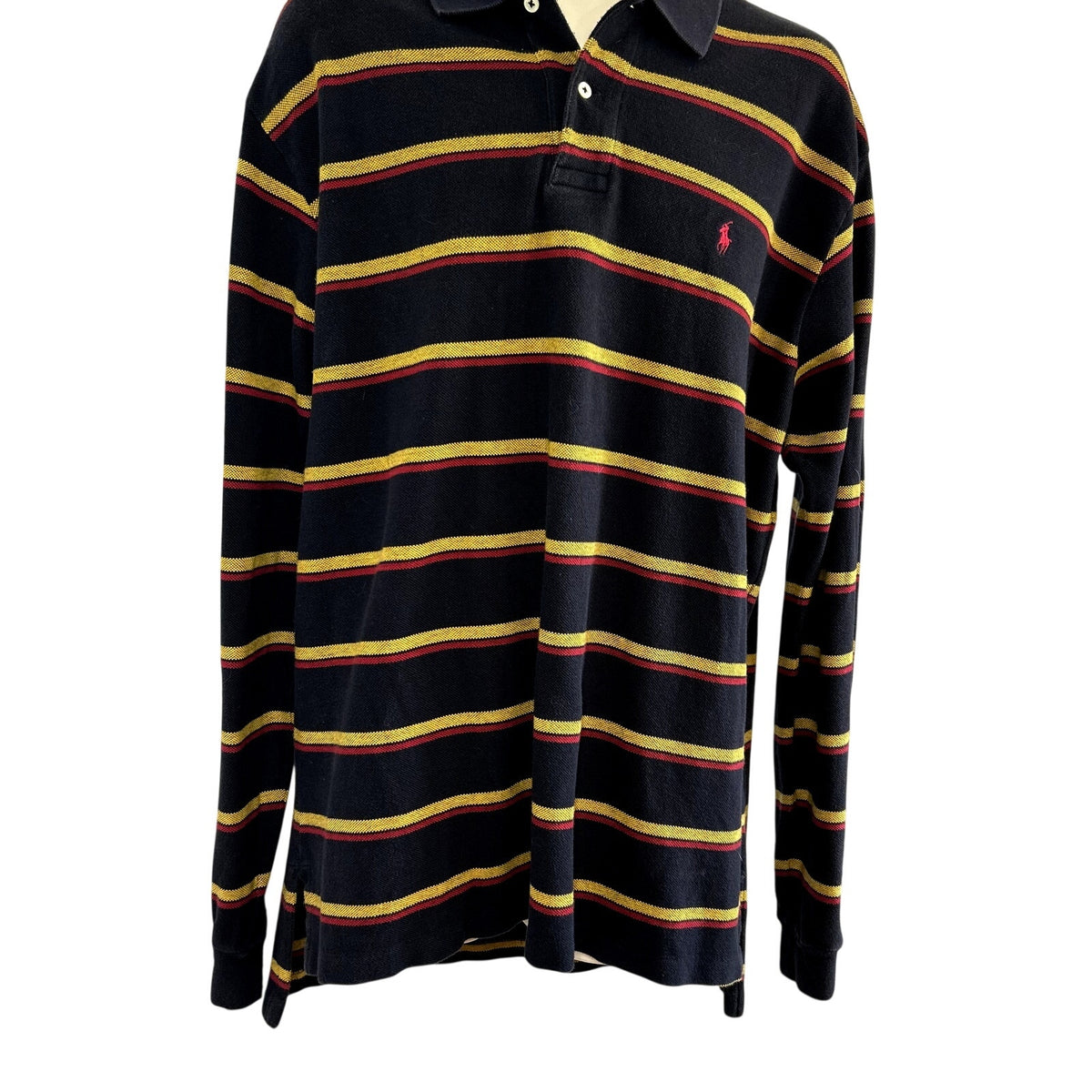 VTG 90s Polo Ralph Lauren XL Navy Blue Striped Long Sleeve Polo Shirt Preppy