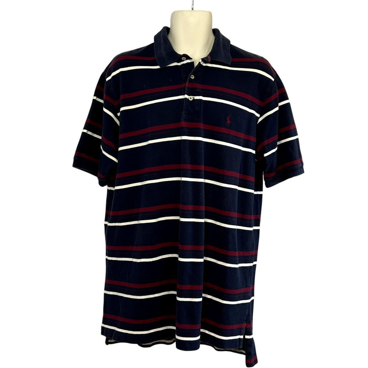 Polo Golf Ralph Lauren XL Navy Burgundy Striped Polo Shirt Embroidered Pony
