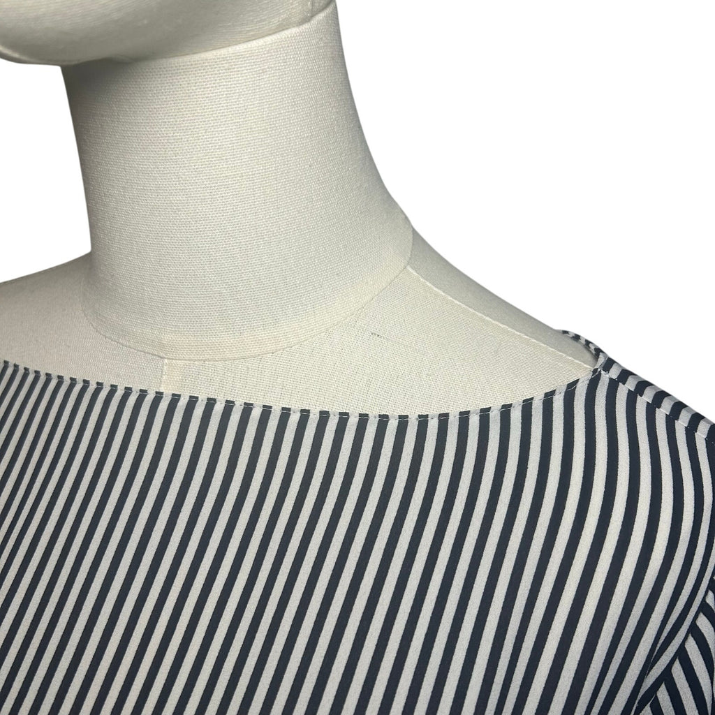 Ann Taylor Modern Striped Boat Neck Blouse Smocked Cuff Minimalist Preppy Large