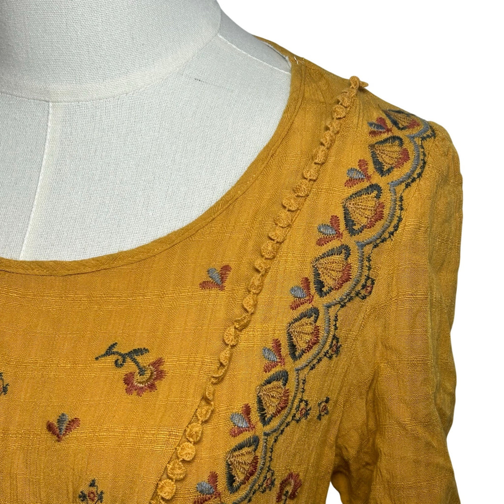 Knox Rose M Yellow Embroidered Tunic Top Boho Peasant Cottage Fairy Indie Casual