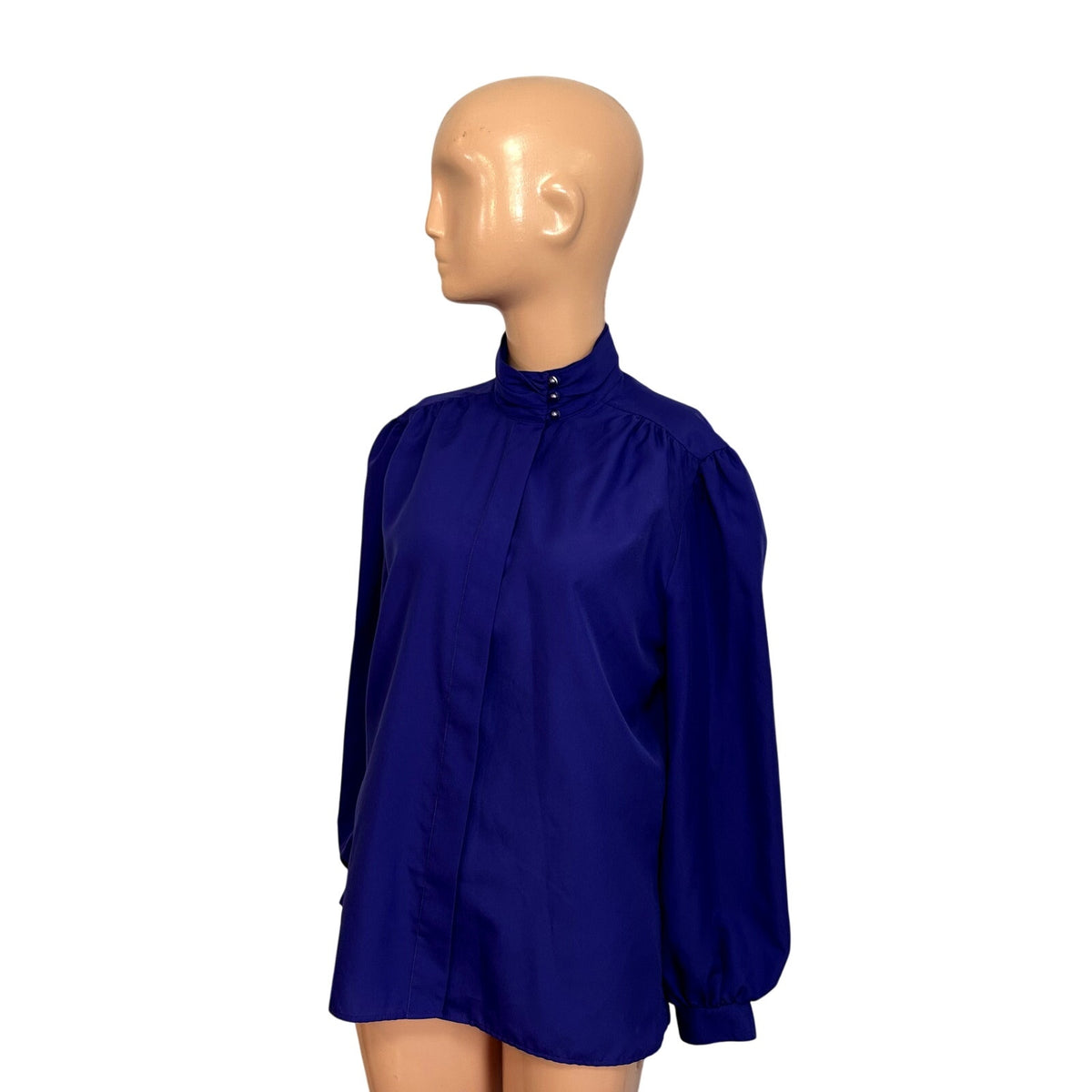 VTG 80s Laura Mae M Purple Blouse Asymmetric Mock Neck Retro Office Siren Twee