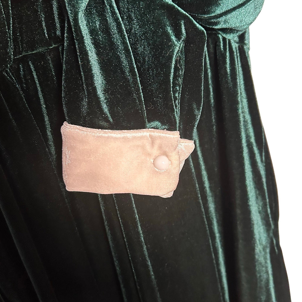 KOJOOIN Green Velvet Peter Pan Collar Dress 2XL Long Sleeve Pockets Dark Morii