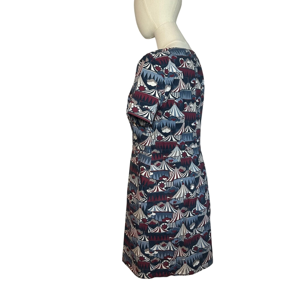 Emily & Fin Circus Tent Print Dress Blue Red M Retro Twee Indie Coquette Wiggle