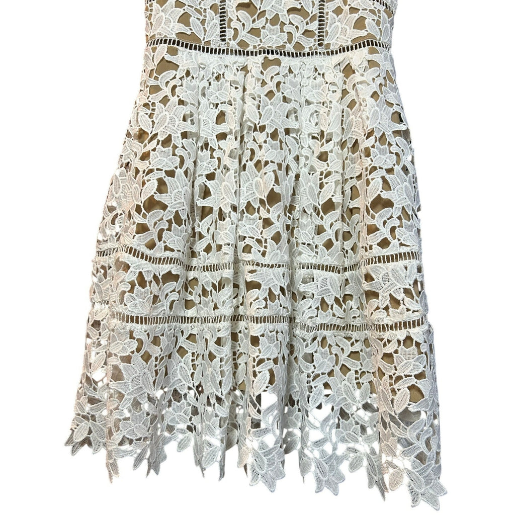 L'ATISTE White Guipure Lace Mini Dress S Bridal Shower Bachelorette Nude Lining