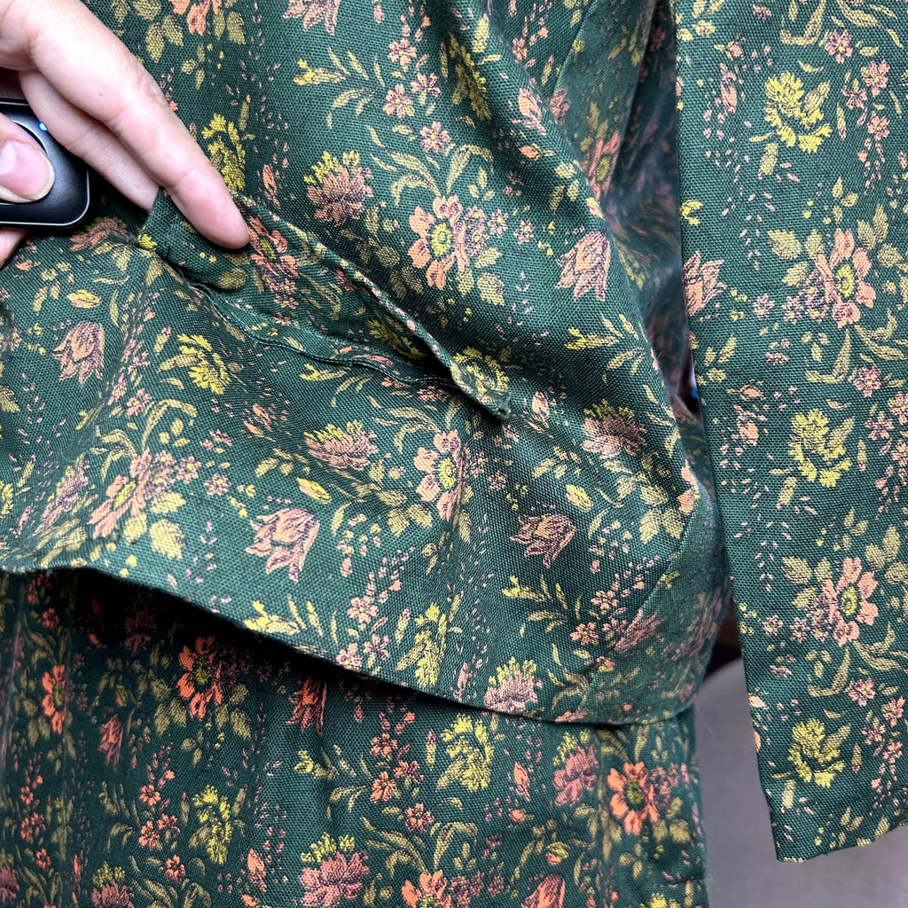 VTG 50s Green Heavy Cotton Skirt Suit Blazer Two Piece Set Twee Retro Preppy