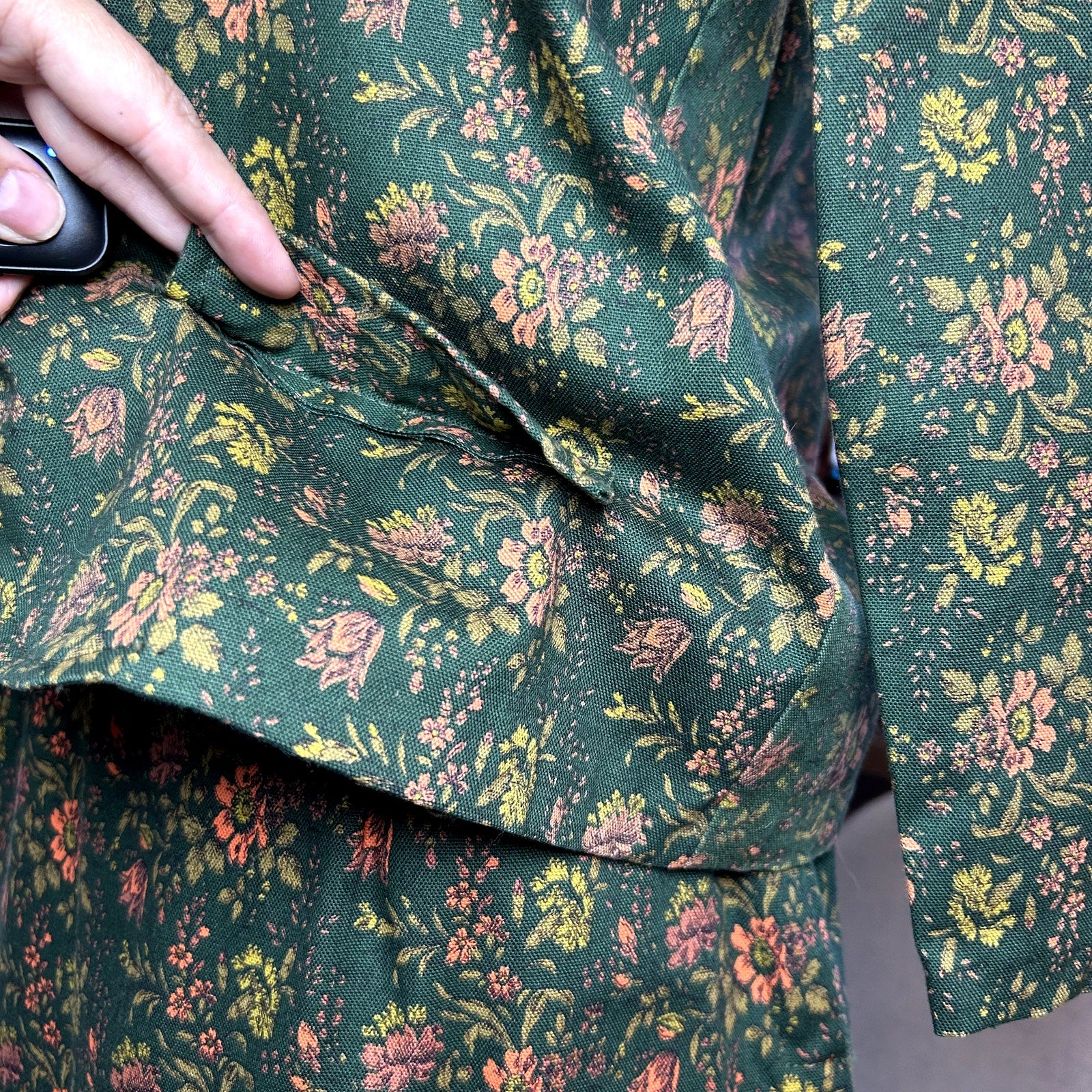 VTG 50s Green Heavy Cotton Skirt Suit Blazer Two Piece Set Twee Retro Preppy