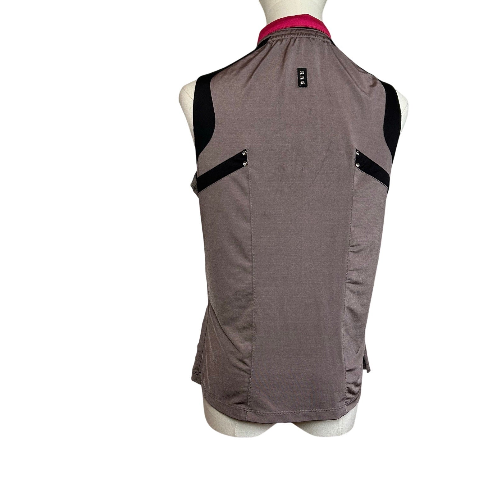 Jamie Sadock Sleeveless Zip Golf Polo Top Grey Pink S Studs Preppy Punk Retro