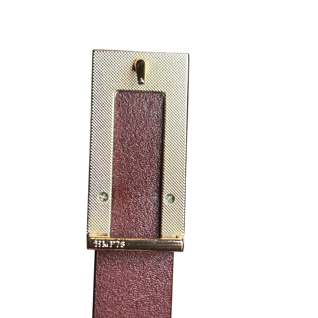 VTG Red Brown Adjustable Leather Belt Brass Buckle Minimalist Retro Western Boho