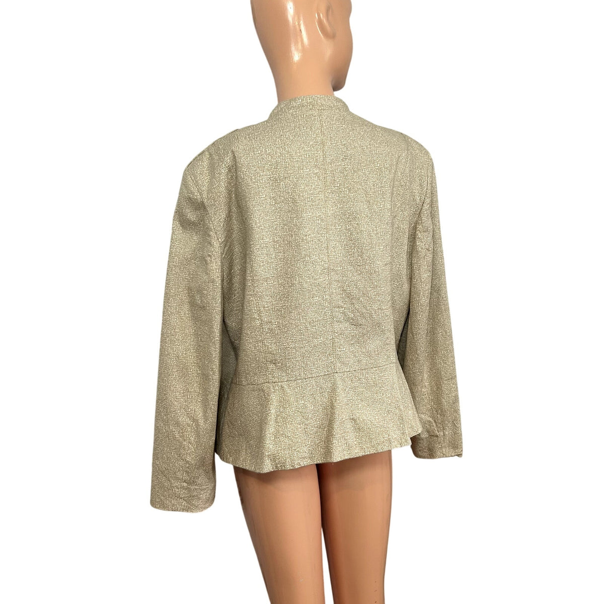 Jones New York Collection 16 Tan Cotton Stretch Moto Peplum Utility Jacket Chic