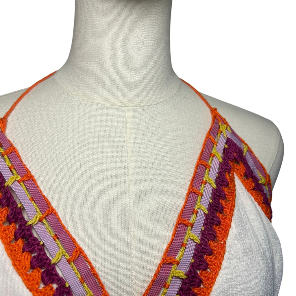 Indigo Rein XL White Multi Boho Maxi Dress Woven Tassel Tie Indie Fairy Cottage