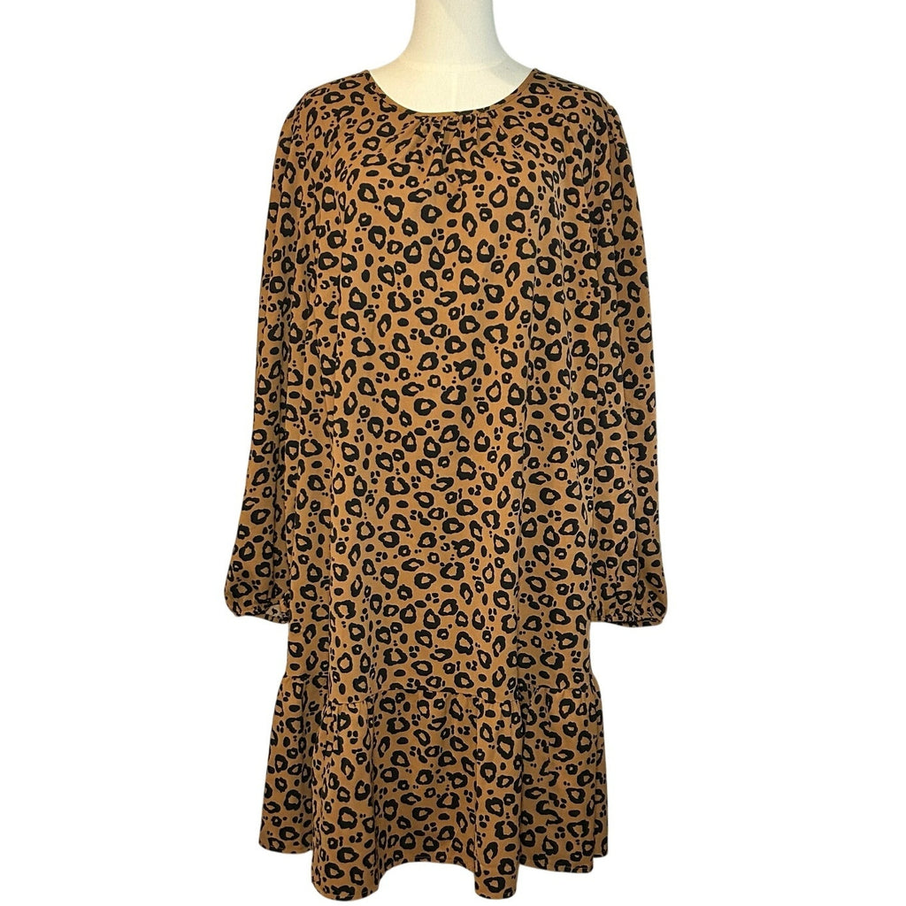 Ava & Viv Animal Print Ruffle Midi Dress Plus 2X Whimsigoth Boho Retro Cheetah