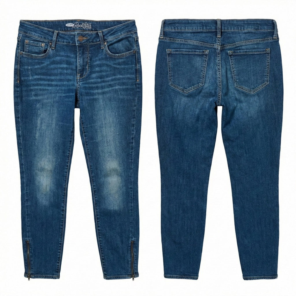 Indie Sleaze Rockstar Skinny Jeans Ankle Zipper Dark Wash Edgy Grunge Y2K 8