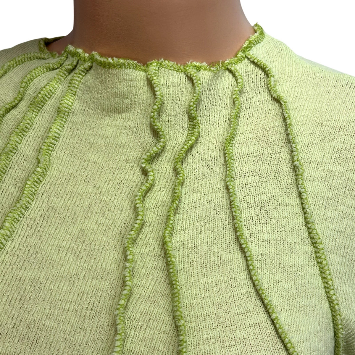 BDG M Green Top Surged Red Topstitch Y2K Casual Monochrome Grunge Streetwear