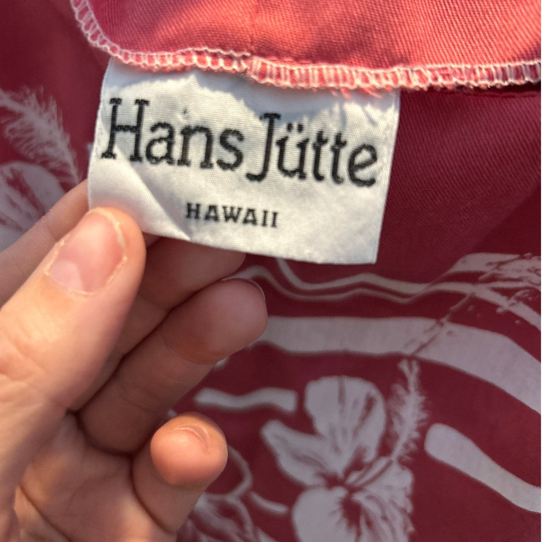 VTG Hans Jutte Hawaii Romper Rust Orange Hibiscus Print Button Shoulder 70s 80s
