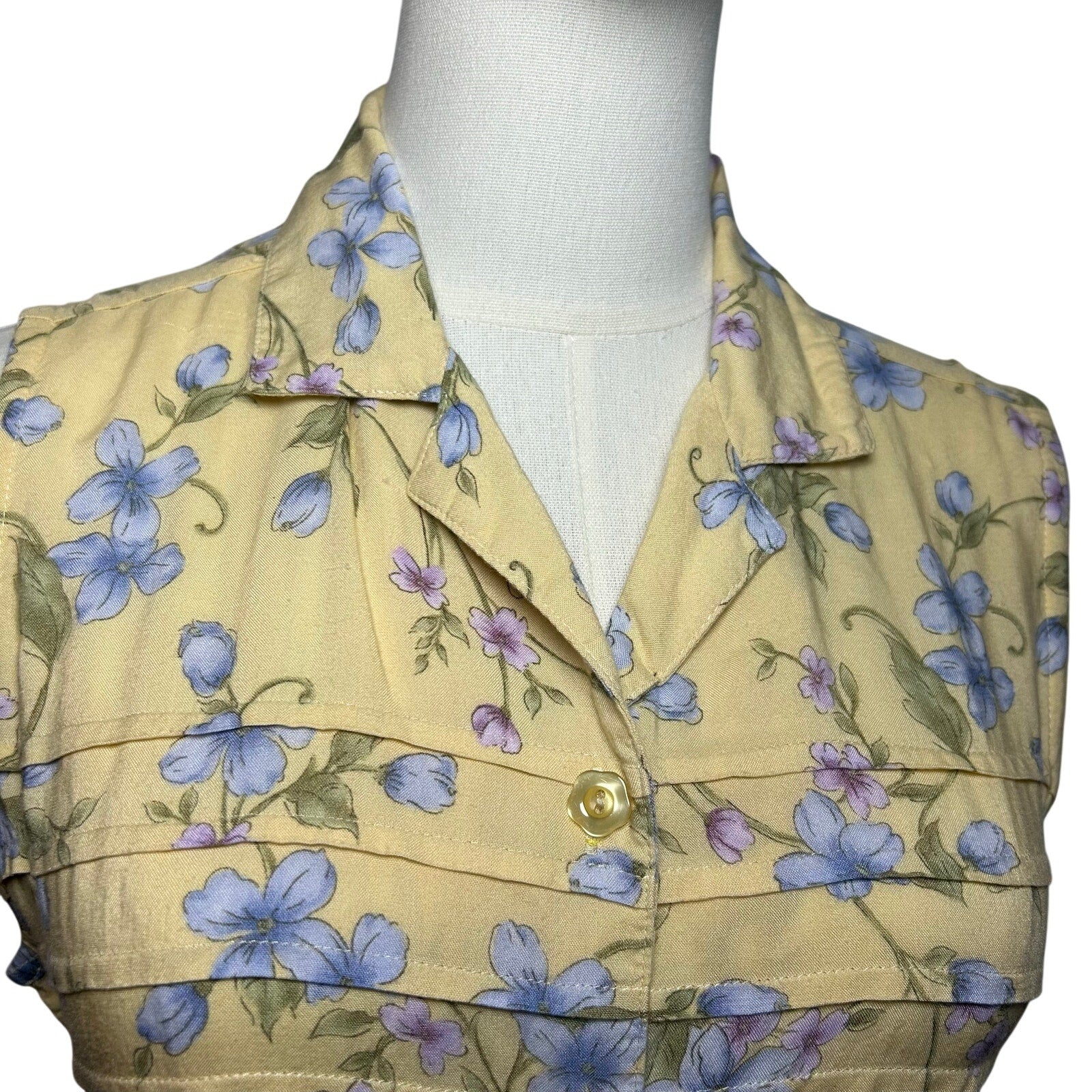 VTG 90s Erika Collection Yellow Floral Maxi Shirt Dress M Cottage Grandma Grunge