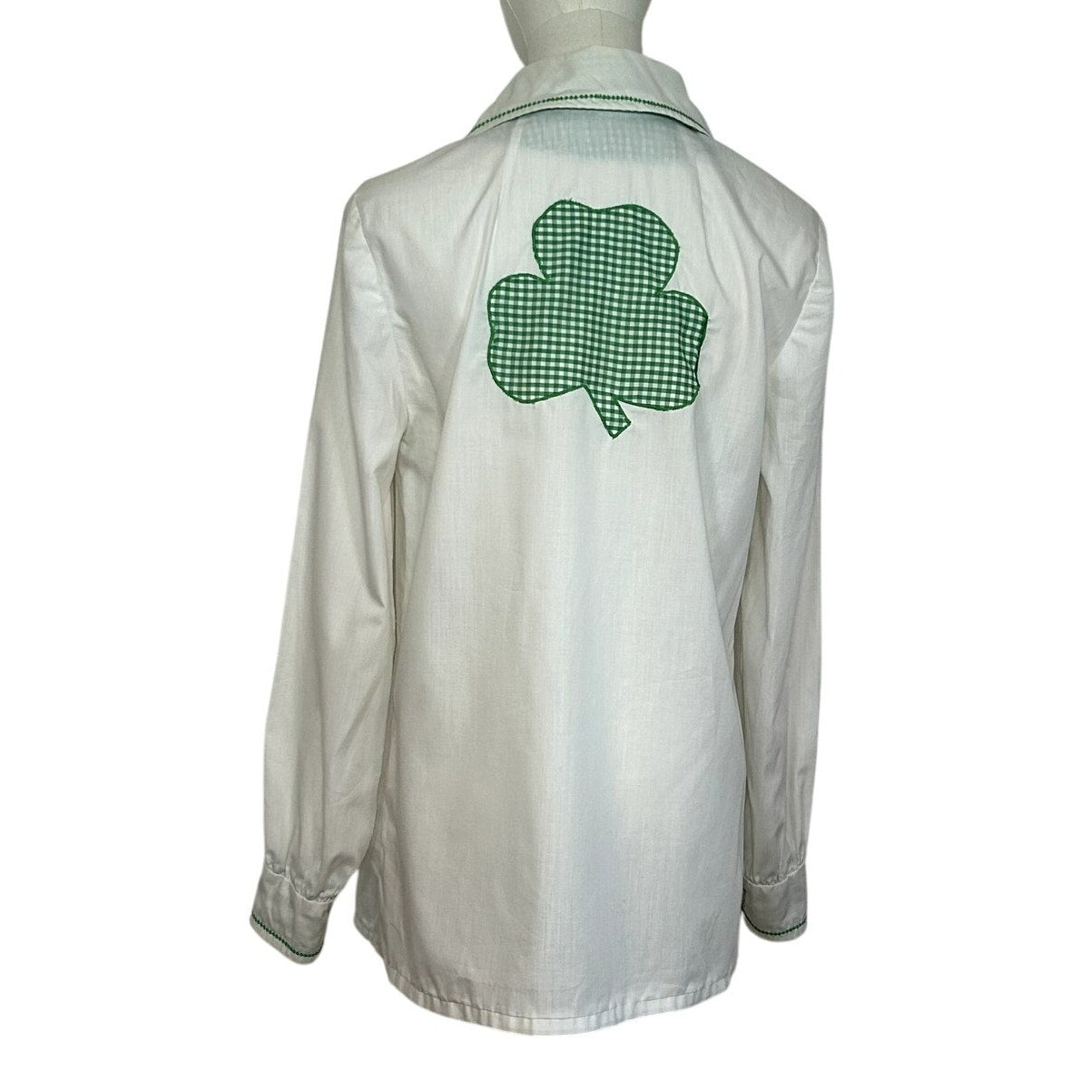 VTG 70s White Shamrock M Embroidery Gingham St. Patrick's Day Top Twee Retro