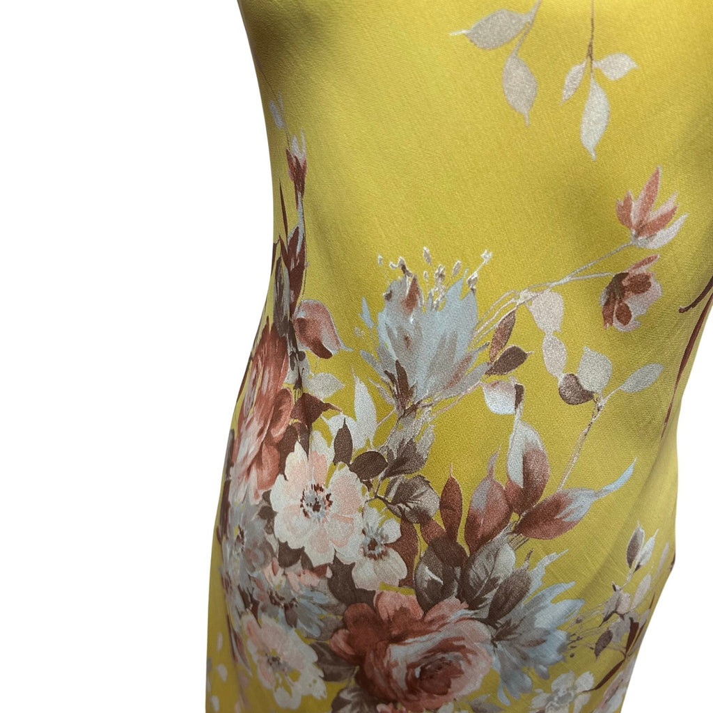 Lily Petite Small Floral Handkerchief Hem 90s Y2K Yellow Rayon Midi Dress P/S