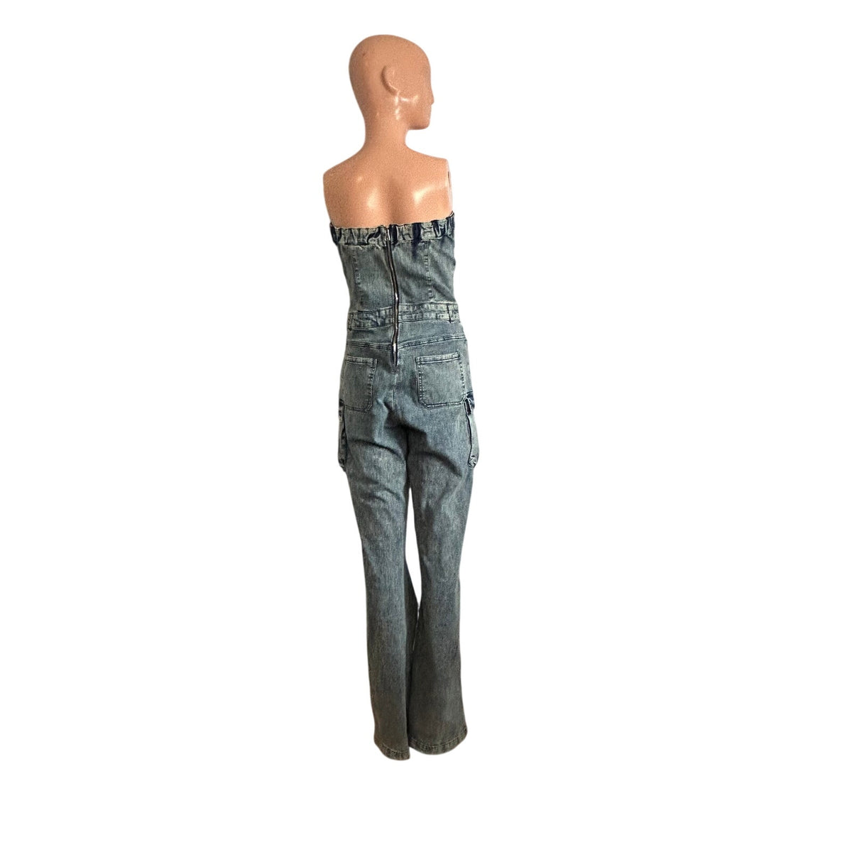 Impulsive M Blue Denim Sleeveless Strapless Utility Jumpsuit Romper Y2K Festival