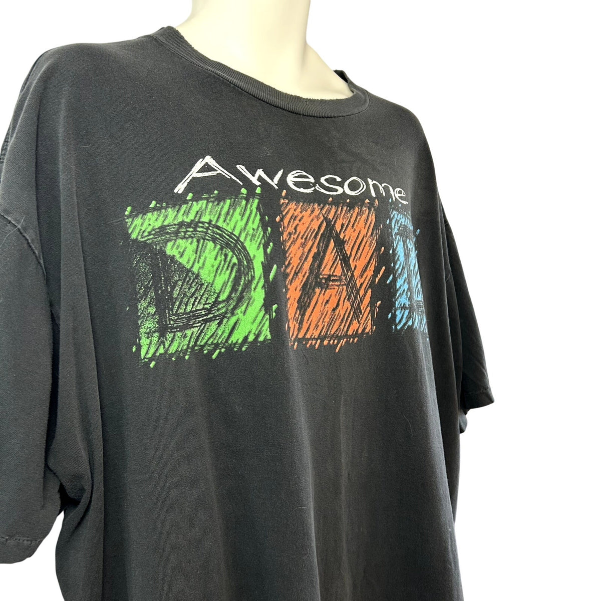 VTG 90s TSI 2XL Black Awesome Dad Graphic T-Shirt Grunge Thrashed Distressed
