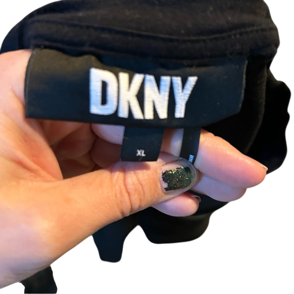 DKNY Black Mini Dress Zipper Shoulder Accents Elastic Waistband Edgy Punk XL