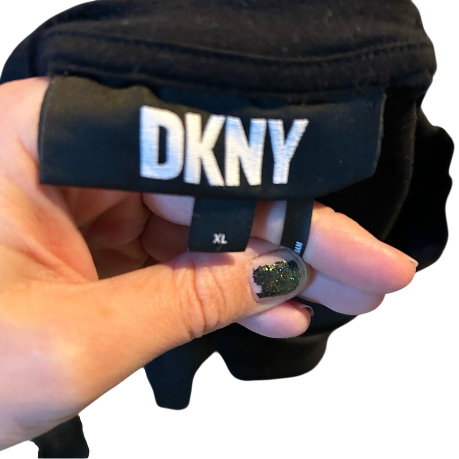 DKNY Black Mini Dress Zipper Shoulder Accents Elastic Waistband Edgy Punk XL