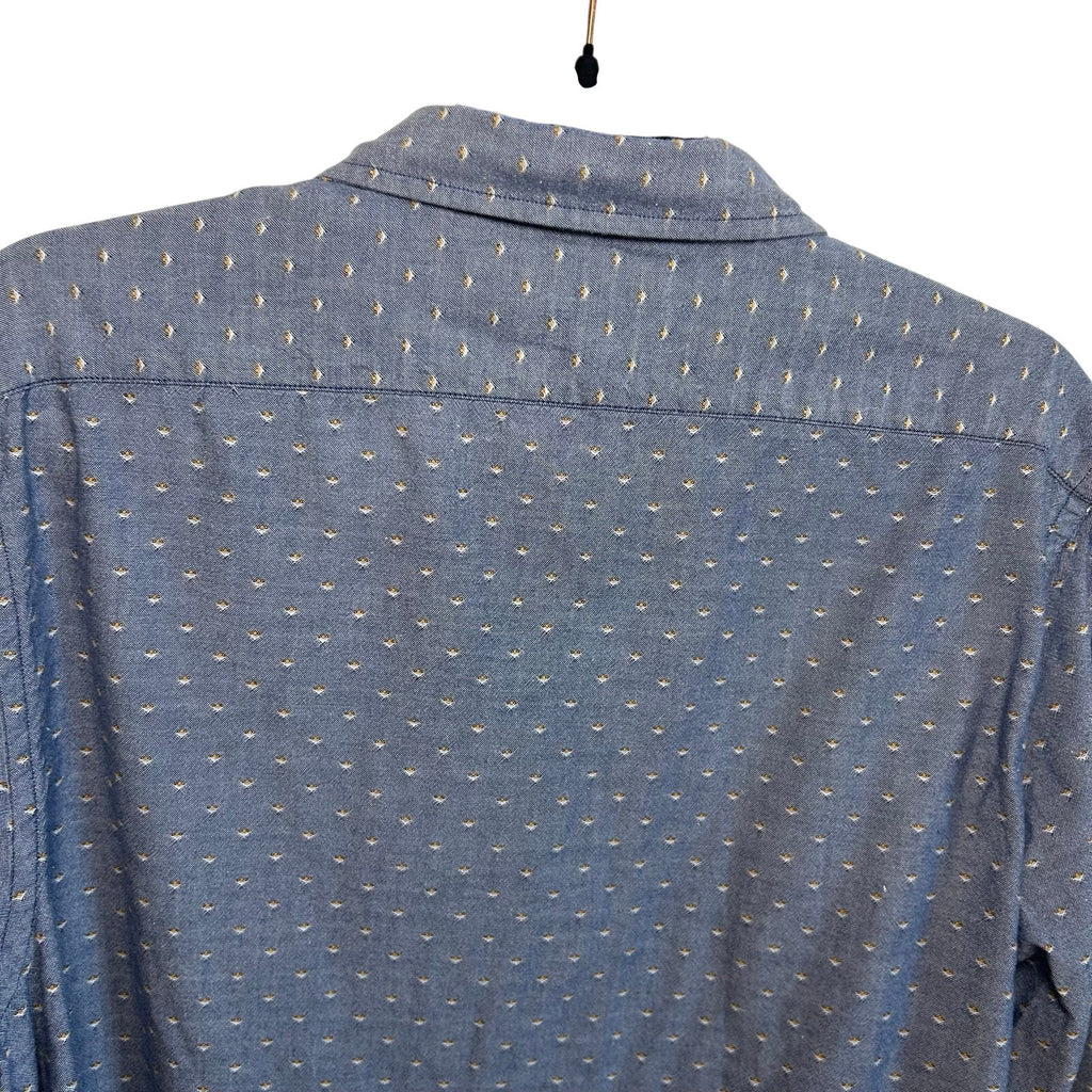 Nautica Mens L Large Slim Fit Blue Dobby Weave Long Sleeve Shirt Preppy Casual