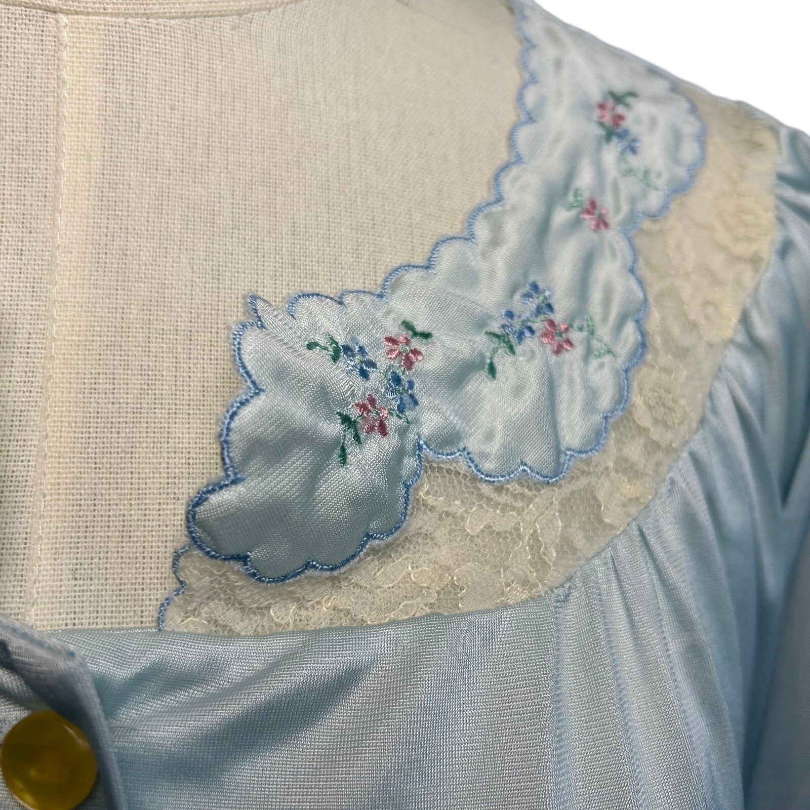 VTG 70s Carole Blue White Lace Nightgown Fairy Coquette Whimsigoth Loungewear M