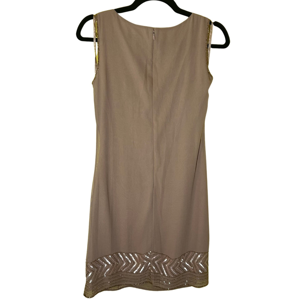 VTG Worthington Tan Beaded Sequin Chiffon Mini Dress 4 Art Deco Whimsigoth Party