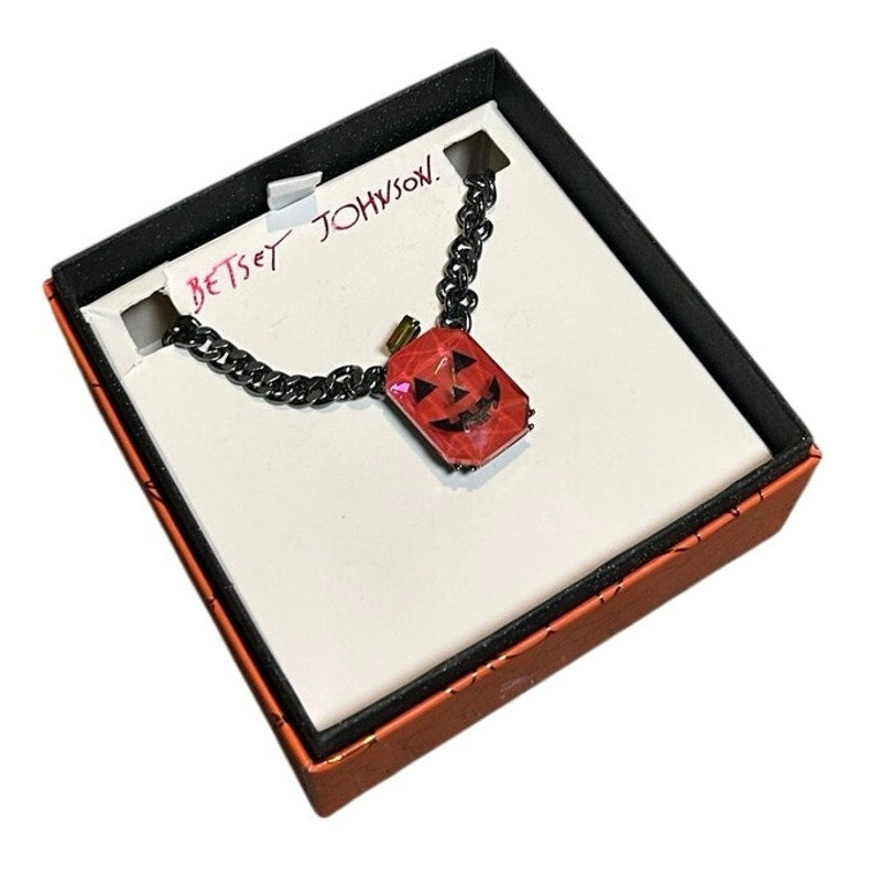 Betsey Johnson Orange Pumpkin Pendant Chain Necklace Halloween Goth Whimsygoth