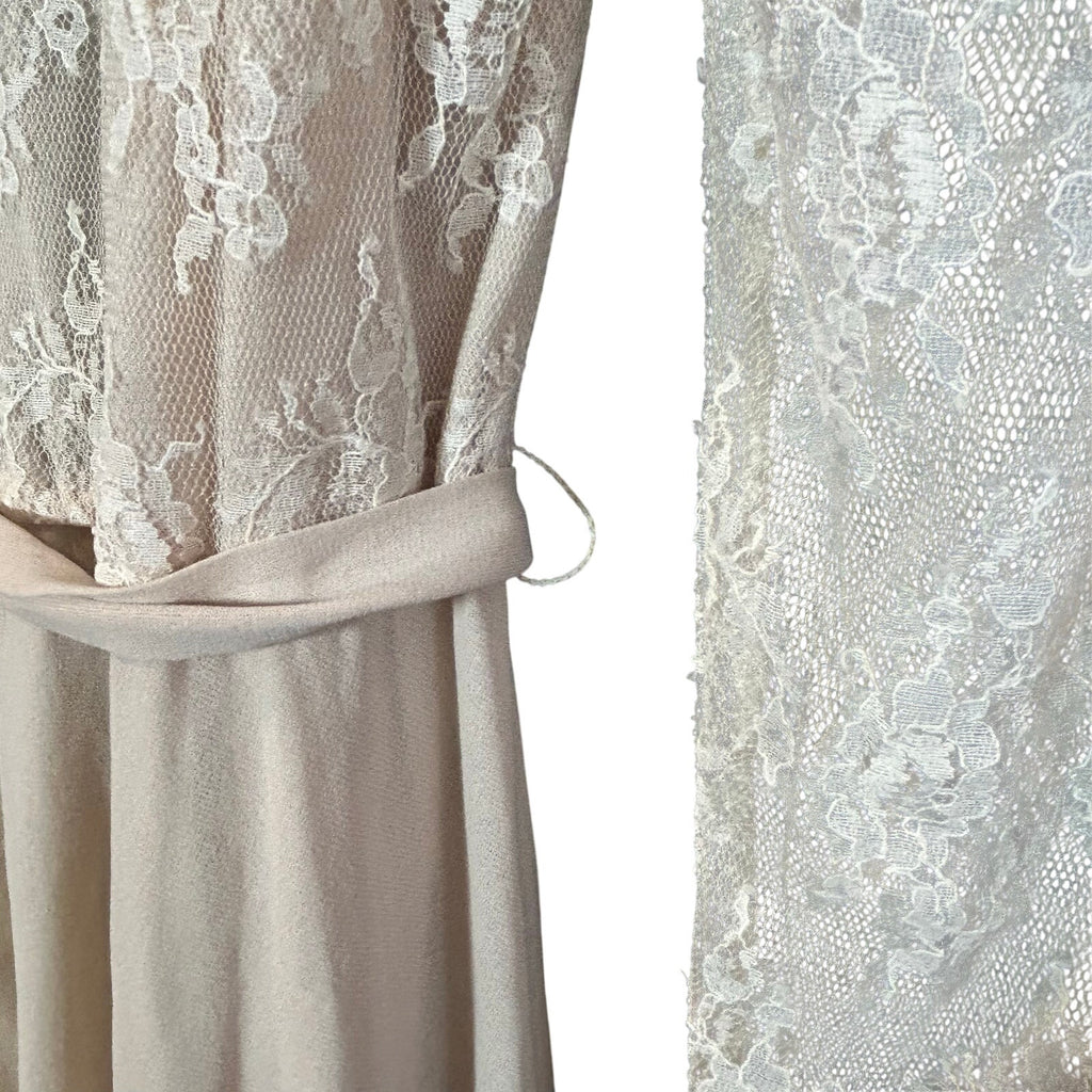 VTG 70s Phase II California Lace Ruffle Maxi Dress Cream Size 6 Victorian Pearl