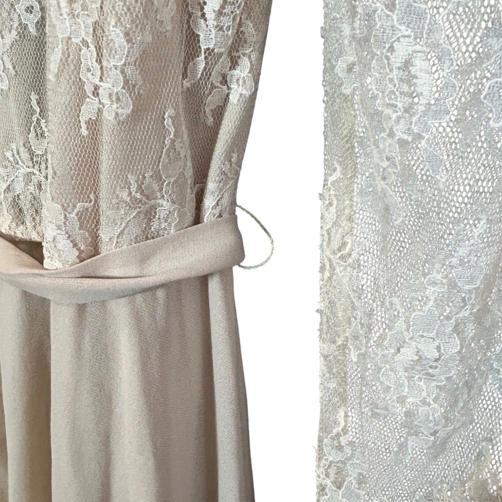 VTG 70s Phase II California Lace Ruffle Maxi Dress Cream Size 6 Victorian Pearl