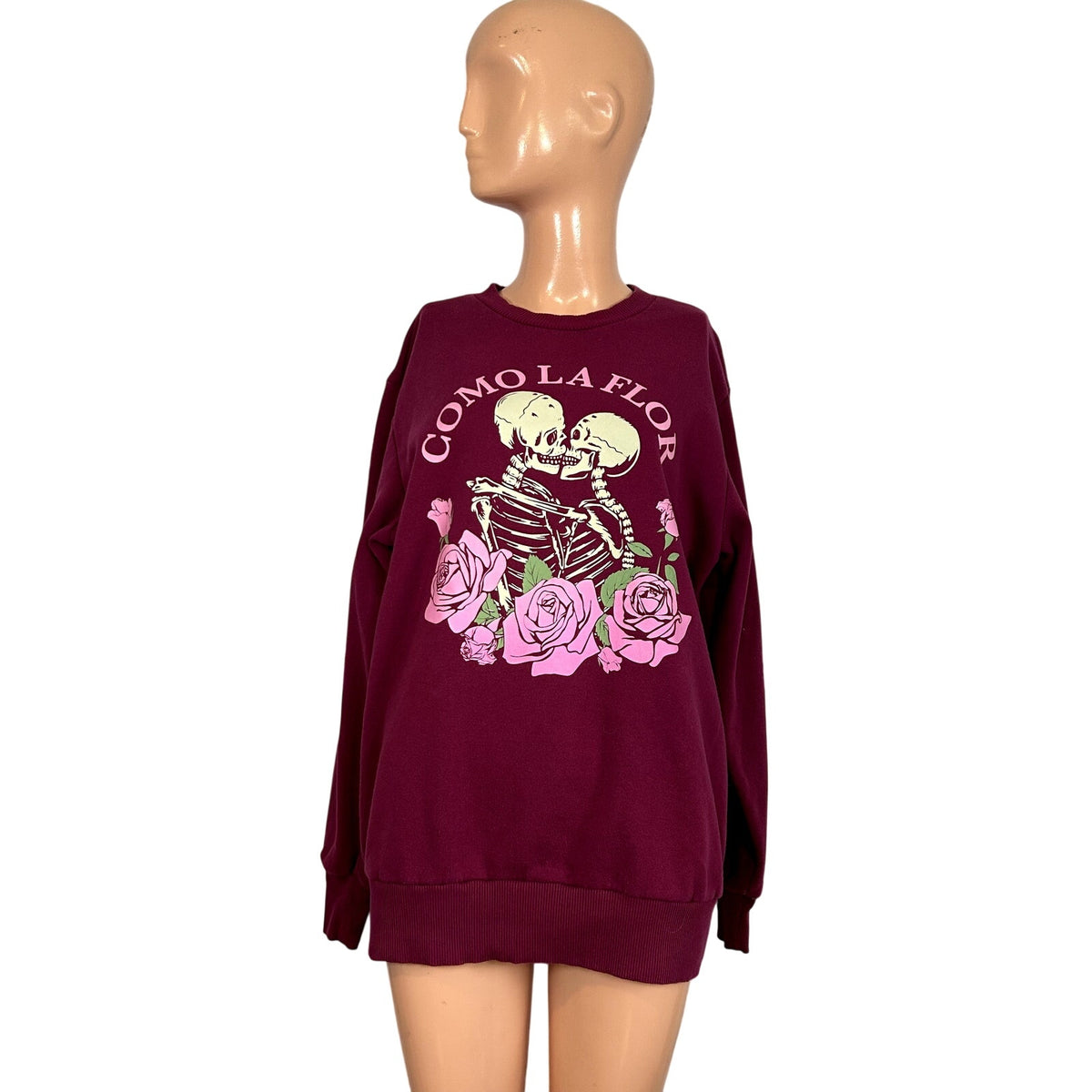 Mighty Fine XS Burgundy Kissing Skeletons Sweatshirt Como La Flor Rose Selena