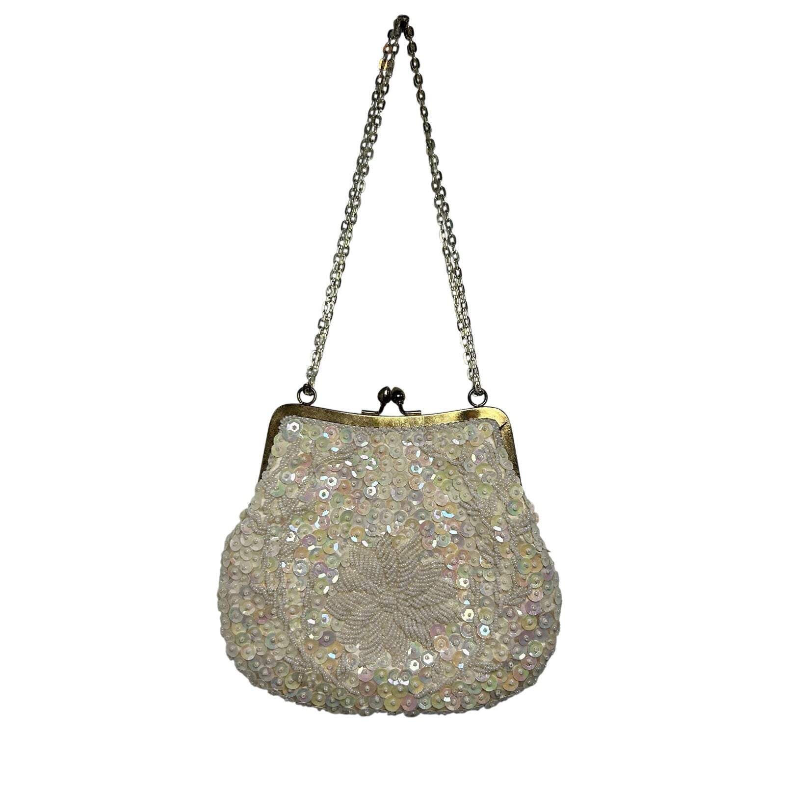VTG 50's White Beaded Sequin Bridal Evening Bag Hong Kong Wedding Coquette Glam