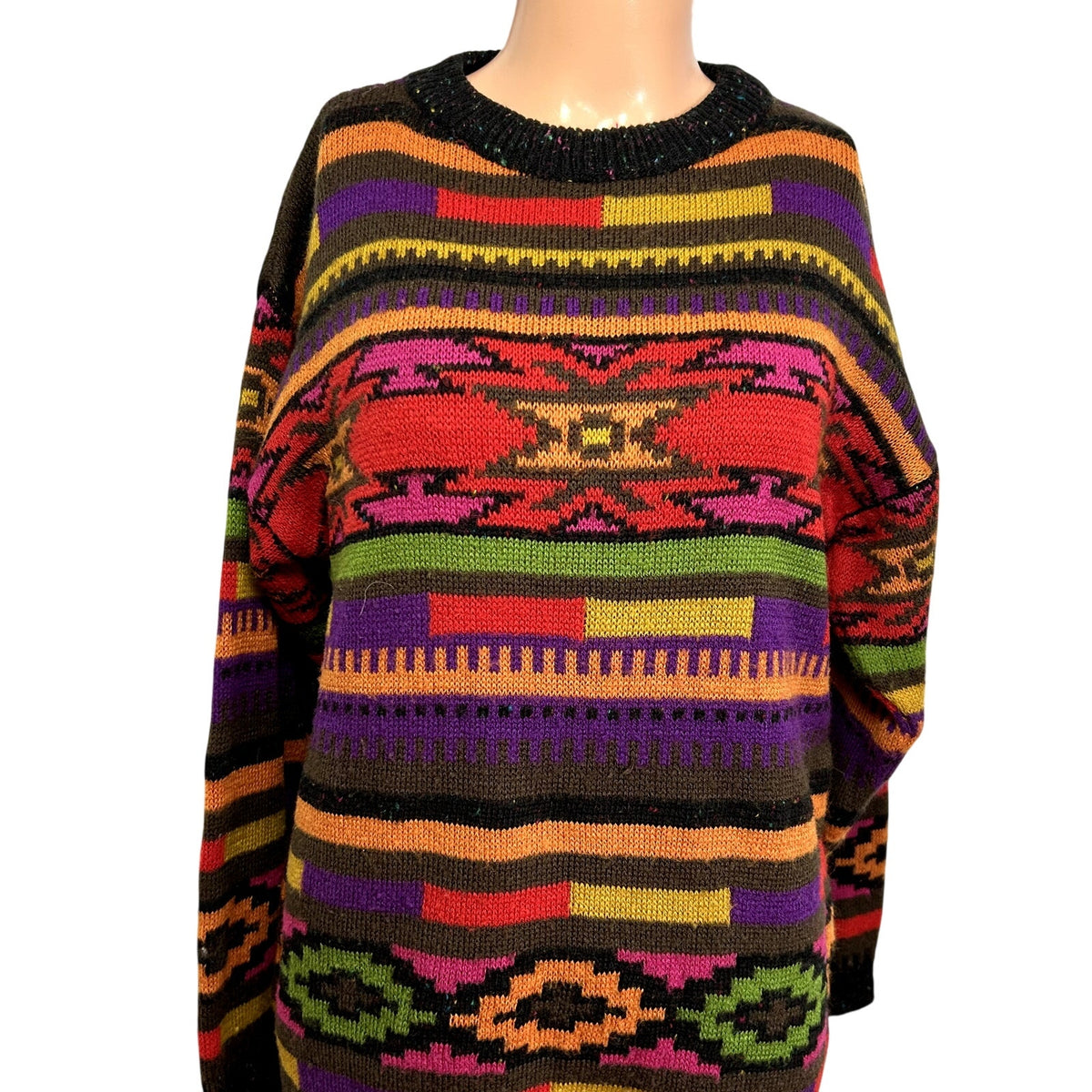 VTG 90s Hastings & Smith M Southwestern Aztec Cable Knit Crewneck Sweater