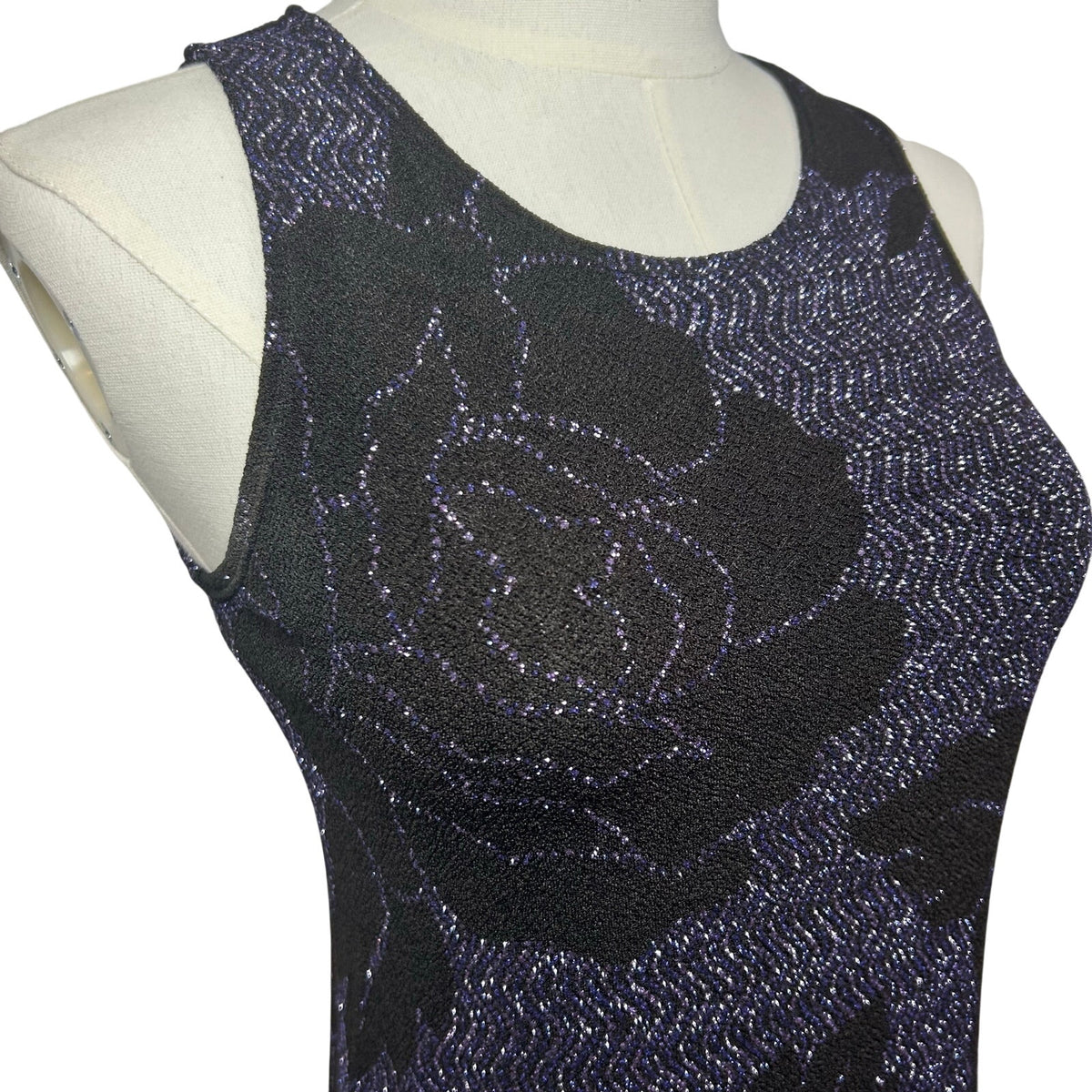 VTG 90s Black Purple Floral Metallic Maxi Dress M Goth Grunge Whimsigoth Y2K