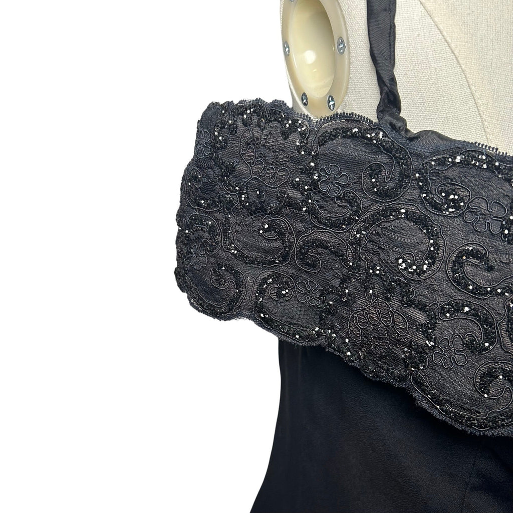 VTG 80s Niki Originals Cocktail Dress Black M Beaded Lace Archive Dark Romantic