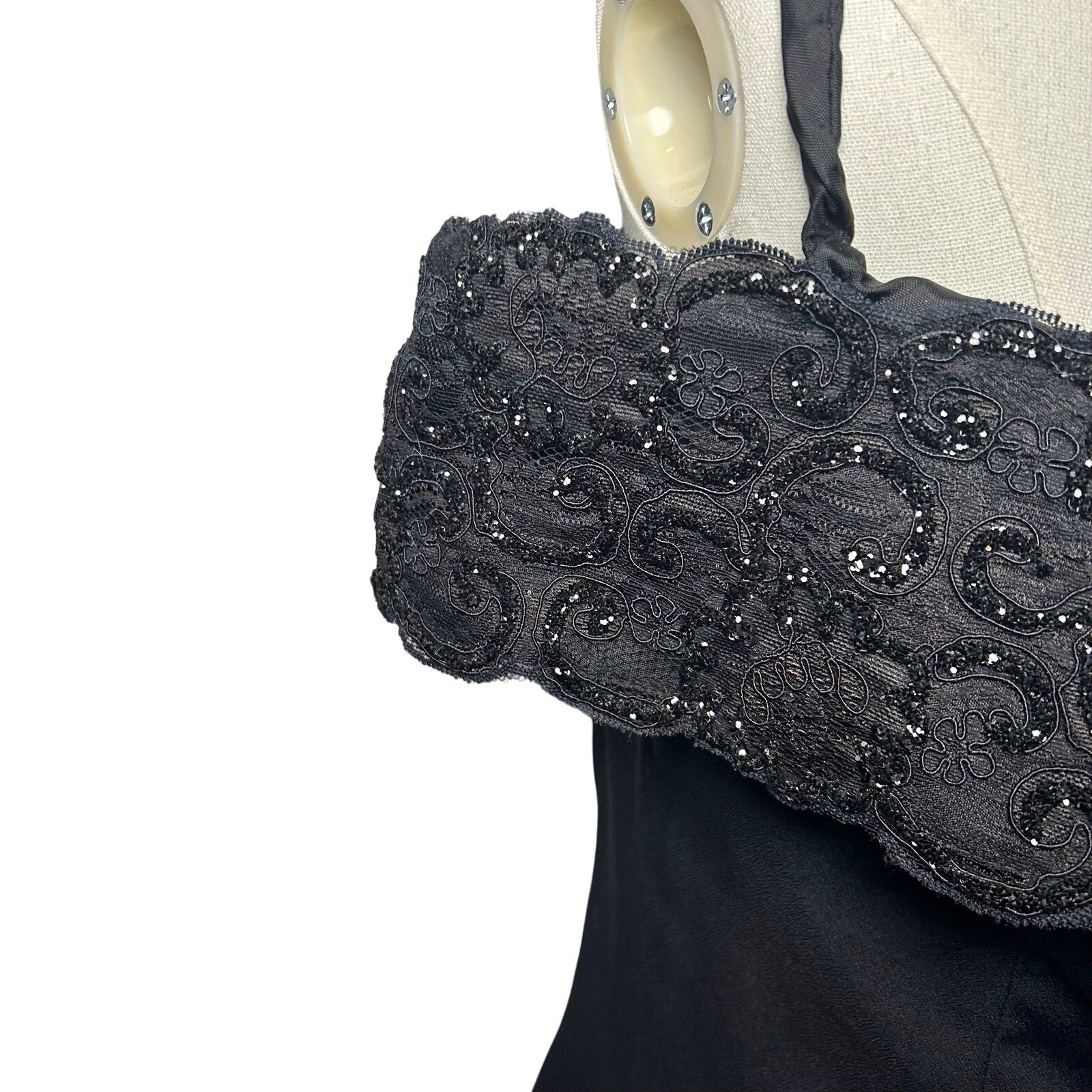 VTG 80s Niki Originals Cocktail Dress Black M Beaded Lace Archive Dark Romantic