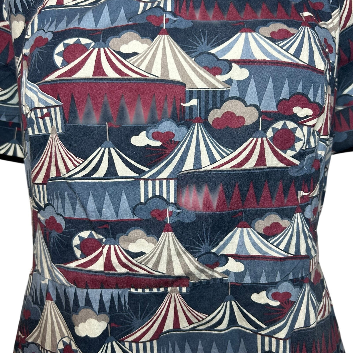 Emily & Fin Circus Tent Print Dress Blue Red M Retro Twee Indie Coquette Wiggle